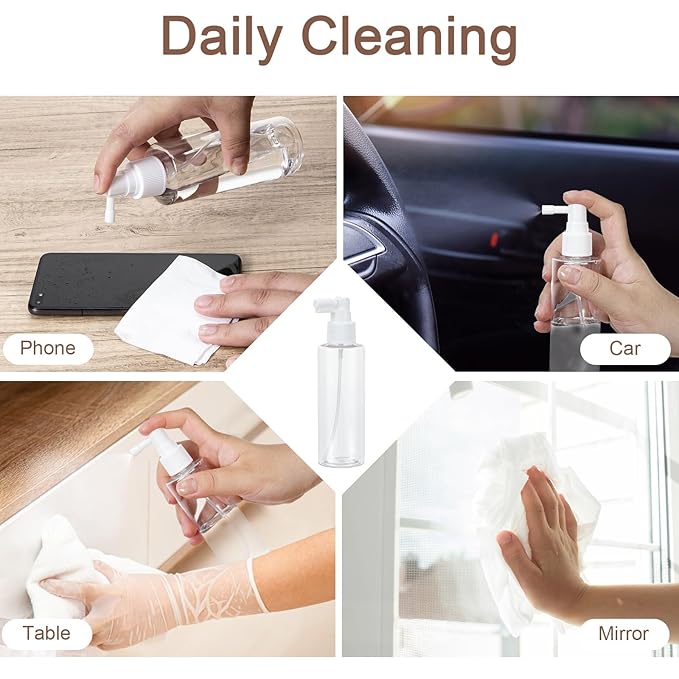 Yebeauty 6 Pack Refillable Travel Size Spray Bottle Plastic Empty Fine Mister Small Spray Bottles with Tight Cap Long Mouth TSA Approved Sprayer Atomizer for Hair Perfumes Cleaning, 150ml/5oz Clear