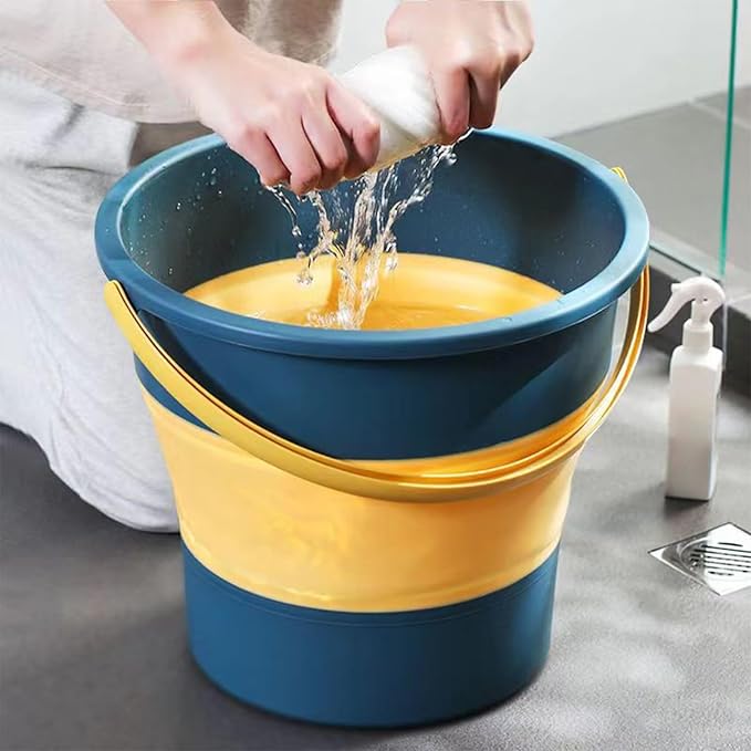 Collapsible Bucket 4.5 Gallon/17L Large Plastic Household Cleaning Mop Buckets Foldable Water Bucket for Car Wash Fishing Camping Beach (Blue-Large)