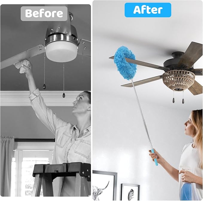 8 Pack Ceiling Fan Cleaner Duster 2 Size Reusable Microfiber Ceiling Fan Cleaner Duster with Extendable Long Handle 6 to 30 Inch for Cleaning Walls Bookshelves Door Window Top