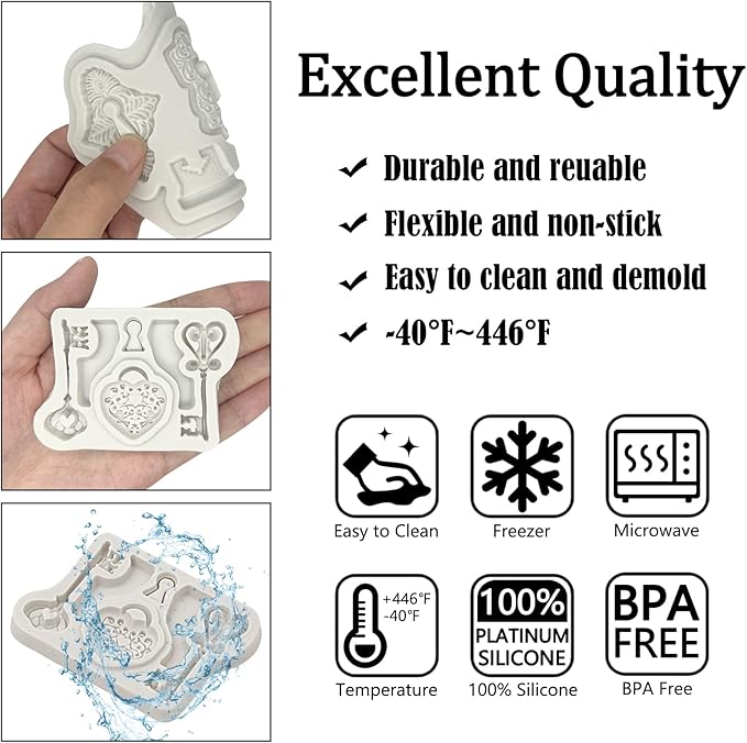 Vintage Key Cake Decorating Fondant Molds (2 Pcs), Keyhole Silicone Molds, Baroque Clay Molds for Cupcake Toppers, Chocolate, Candy, Marzipan, Polymer, Clay, Resin, Soap