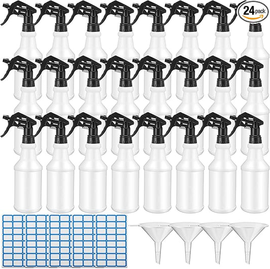 Zubebe 24 Pack 32 oz Plastic Spray Bottle Bulk Empty Leakproof Heavy Duty Spray Bottles for Cleaning Supplies Mist Bottles with Label and Adjustable Nozzle for Plant(Black,No Scale)
