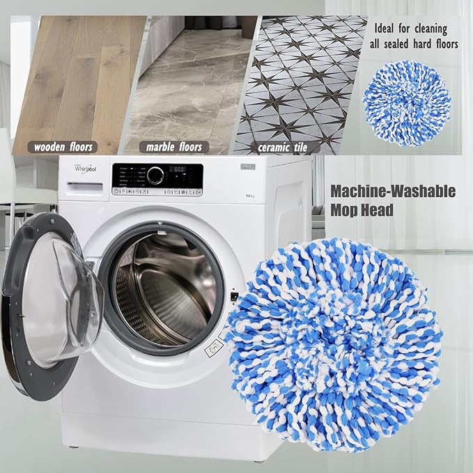 4 Pack Spin Mop Replacement Heads Microfiber Mop Refills Compatible with 2 Tank System Replace Head Safe for Cleaning All Hard-surfaced Floors Includes 1 Extra Mop Replacement Base
