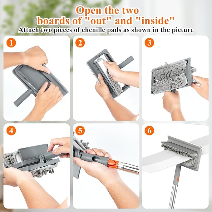 Ceiling Fan Cleaner Duster-78.7" Extendable Baseboard Cleaner Tool with Handle,4-in-1 Ceiling Fan Duster for Ceiling Fan Blades,Baseboard,Ceiling,Window,Floor,Wall-9 Reusable Pads