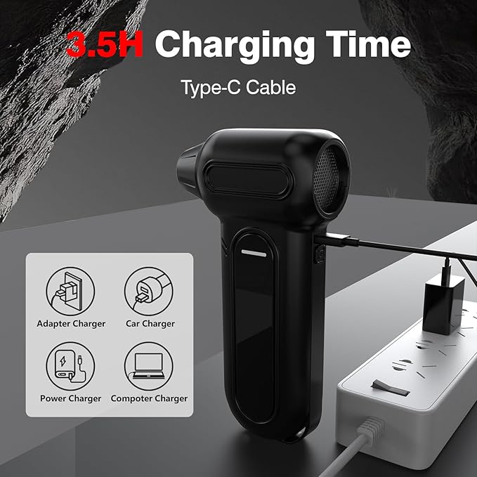 ANABOX Electric Air Duster – 150,000 RPM Cordless Blower, Brushless Motor, 4-Speed Adjustable, Rechargeable 8000mAh, LED Light for Computer, Keyboard, Car & Home Cleaning