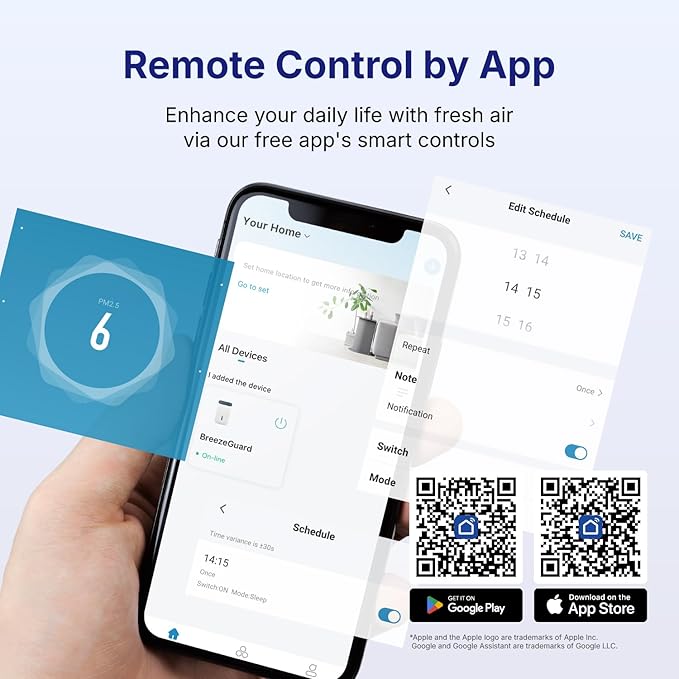 RIA BreezeGuard Smart Air Purifier and Humidifier Combo for Large Rooms & Home up to 2500 SqFt - 2 in 1 HEPA Air Cleaner and Humidifier w/App Control, PM2.5 Sensor, for Pets, Allergies, Smoke, Dust