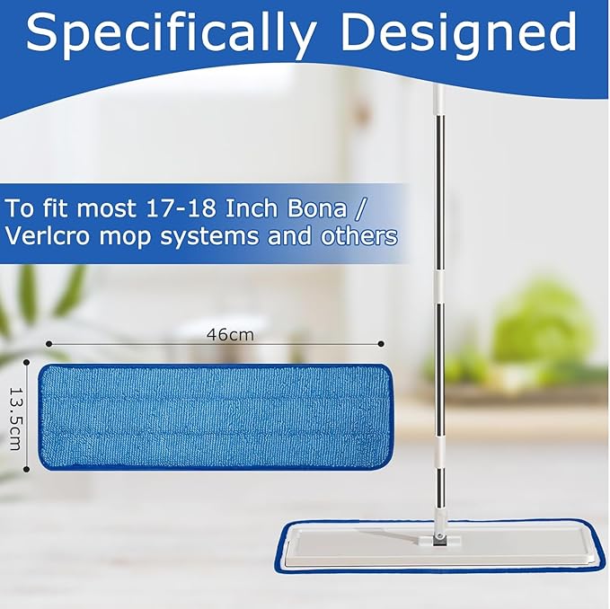 3 Pack Microfiber Pad Universal Commercial 17-18 Inch Head- Heavy Duty - Wet & Dry Commercial Cleaning Refills Reusable Mop Refills Fit for Most Microfiber Flat Mop System