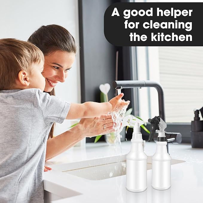 Eccliy 12 Pcs 16 Oz Plastic Spray Bottle, Adjustable Empty Reusable Sprayer for Cleaning, Planting, Water, Bathroom and Kitchen, BBQ, Commercial and Residential(Black, White,Original)