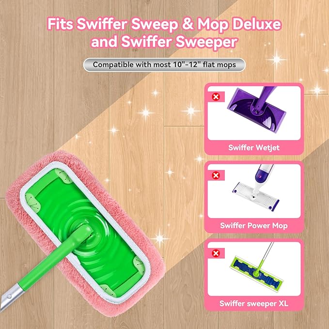8Pcs Reusable Microfiber Mop Pads Compatible with Swiffer Sweeper，Dry Sweeping Cloths & Wet Mopping Cloths Washable Wet Pads for Hardwood Surface Floor Cleaning