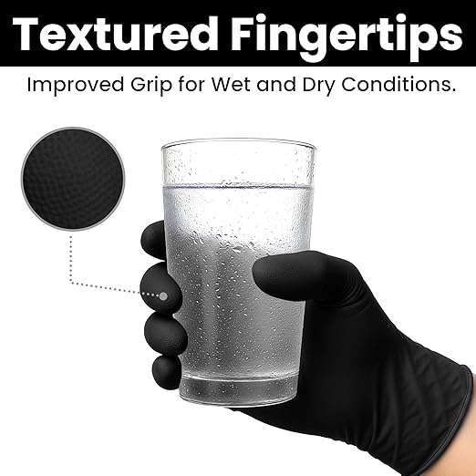 Nitrile-Vinyl Blended Disposable Gloves, Powder-Free & Non-Latex Gloves, 2000, Protective Gloves for Medical Exams, Cooking & Household Cleaning, 4 Mil Thick Non-Sterile Secure Grip Black, Small