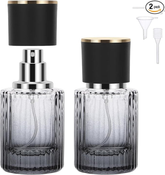Segbeauty 30ml Fine Mist Spray Bottle with Perfume Refill Kit, 1oz Black Refillable Perfume Atomizer Bottle for Travel, 2pcs Empty Vintage Glass Travel Bottles for Toiletry, Cologne Atomizer for Men