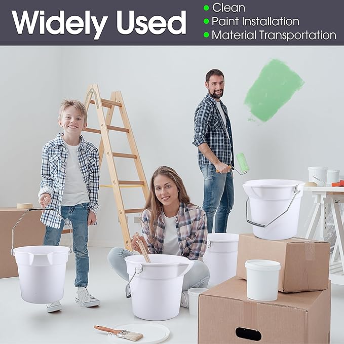 6 Pcs 2.5 Gallon Bucket for Cleaning Plastic Heavy Duty Clean Bucket with Handle and Spout Industrial Storage Container (White)