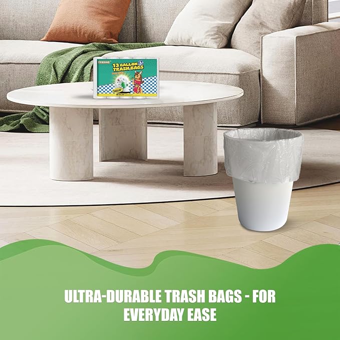 13 Gallon Tall Kitchen Trash Bags - 110 Count Clear Plastic Garbage Bags Unscented Trash Can Liners Strong Waste Basket Bags 49.2 Liter for Home and Office Bins