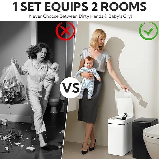 2 Pack Automatic Trash Can Touchless with Lid – 2.5 Gallon Slim Bathroom Trash can，Ideal for Kitchen, Bedroom, Living Room & Office (Black + White)