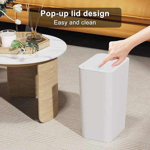 N. NETDOT 3 Pack Small Trash Can with lid, 3 Gallon Bathroom Trash Can,Garbage Can Slim Trash Bin Waste Basket for Bathroom,Kitchen,Bedroom,Living Room,Office,Laundry - Off White