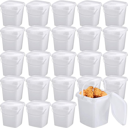 Mifoci 24 Pcs 3 Qt/ 101 Oz/ 3 L Plastic Food Containers, 0.74 Gallon Ice Cream Buckets with Lids and Handle Reusable Square Deli Containers Freezer and Microwave Safe for Kitchen Food Drinks Storage