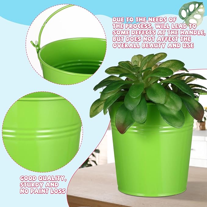 Therwen 24 Pieces Small Metal Buckets Colored Galvanized Bucket Round Metal Pail for Kids Classroom Candy Crafts,Utensils, Vase Party Favor(with Handle,4.13 Inch)