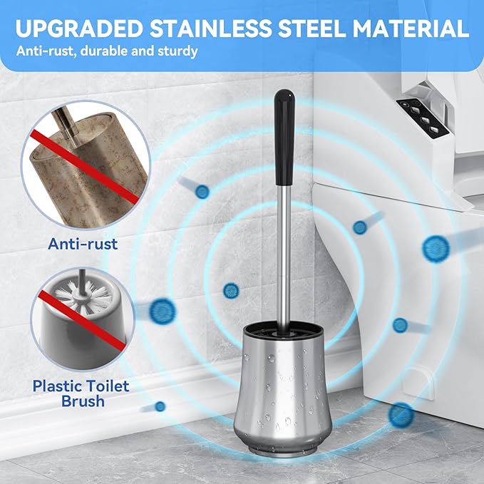 Toilet Brush, Toilet Brush and Holder Sliver Toilet Bowl Brush with Durable Bristles Modern Holder Toilet Scrubber Toilet Brush Set for Bathroom Cleaning