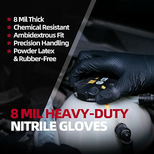 Jointown Basic Heavy Duty Nitrile Gloves, Mechanic Gloves 8 Mil Nitrile Disposable, with Raised Diamond Texture, Case of 500, Black, XLarge