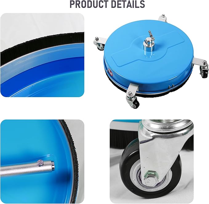 19" Pressure Washer Surface Cleaner with 4 Wheels, Coated Blue Stainless Steel Power Washer Surface Cleaner for Driveway Sidewalk Patio, 1/4" Quick Connector, 2 Extension Wand, 4000 PSI