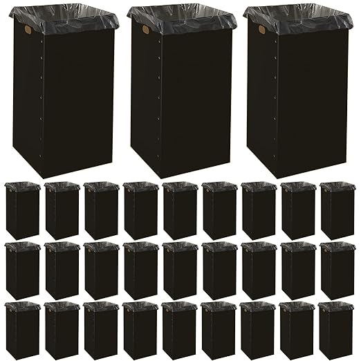 Nosiny 30 Pcs 50 Gallon Disposable and Reusable Corrugated Cardboard Trash Cans for Events, Recycling Bins Bulk with Trash Bags,Cardboard Garbage Boxes for Parties,18" x 18" x 36" (Black)