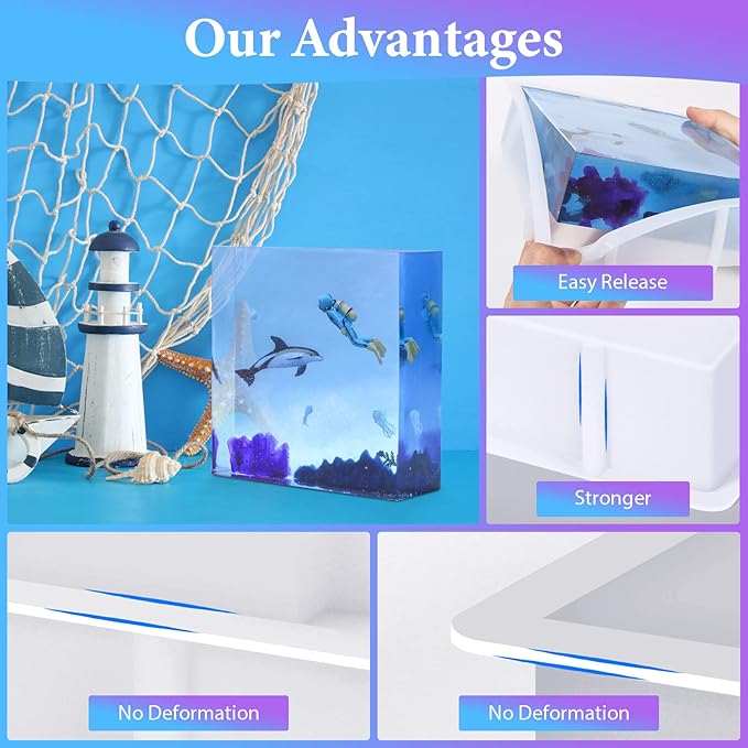 KISREL Large Resin Molds, 3 PCS Silicone Molds Kit for Resin Including Large Hexagonal and Square Heart Resin Mold, Epoxy Resin Molds for Flower Preservation Kit