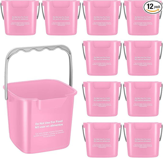 Lallisa 12 Pcs 3 Quart Cleaning Bucket Small Sanitizing Square Bucket Detergent Pail for Home Office Commercial Restaurant Kitchen Bathroom School (Pink)