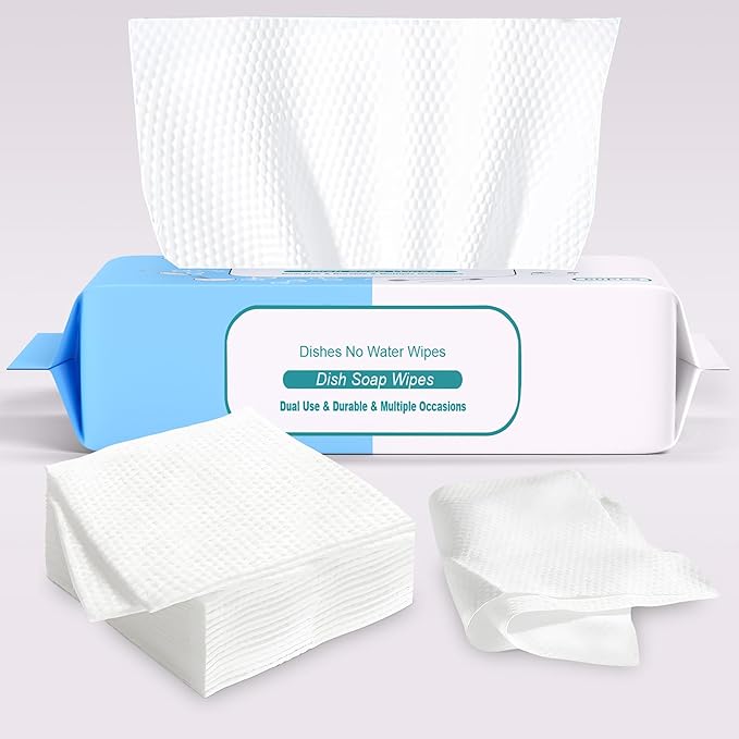 Reusable Dry & Wet Dish Soap Foam Wipes - Multi-Purpose Cleaning Towels for Kitchen, Bathroom, Travel | No Water Needed, Eco-Friendly, Reaches Hard-to-Clean Areas (60 Pack)