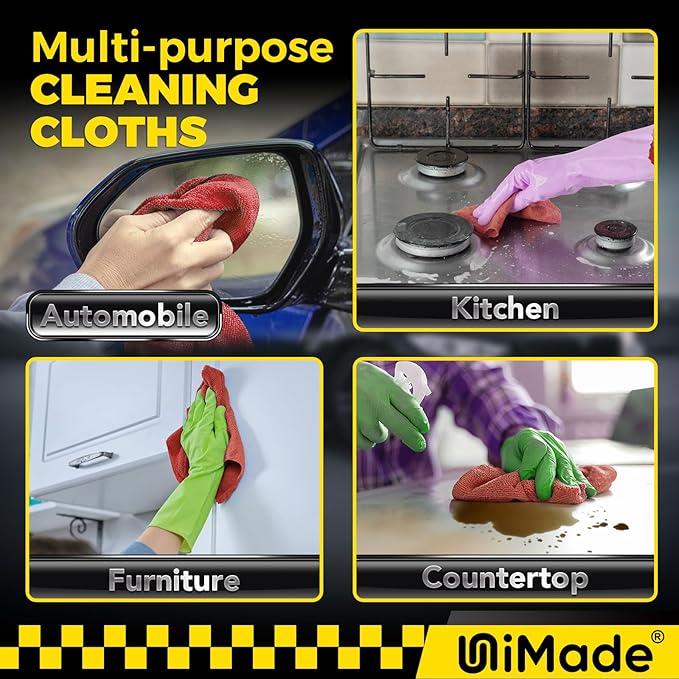 Shop Towels, 24 Pack Commercial Grade Shops Rags Microfiber Towel for Cars Cleaning Rags Bulk Clean Cloth for Automotive Bar Mechanic Restaurant Garage Housekeeping, 11.5"x 11.5", Red