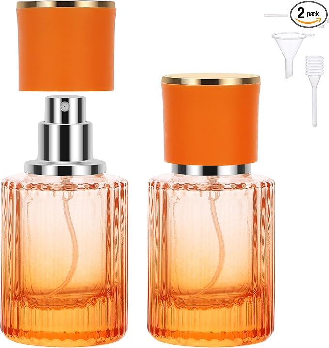 Segbeauty 1oz Refillable Perfume Atomizer, 30ml Travel Glass Spray Bottle for Perfume, Pack of 2 Small Travel Size Empty Bottles, Fine Mist Sprayer for Cologne Women and Men, Orange Liquid Container