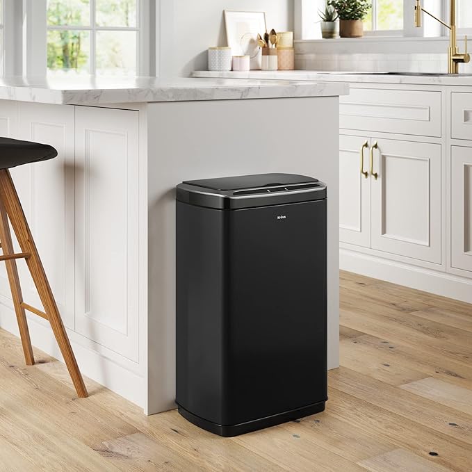Kraus GarbagePro Rectangular 13 Gallon Hands-Free Motion Sensor Trash Can Battery Operated in Matte Black Finish with SoftShut Touchless Lid, KTCS-10MB