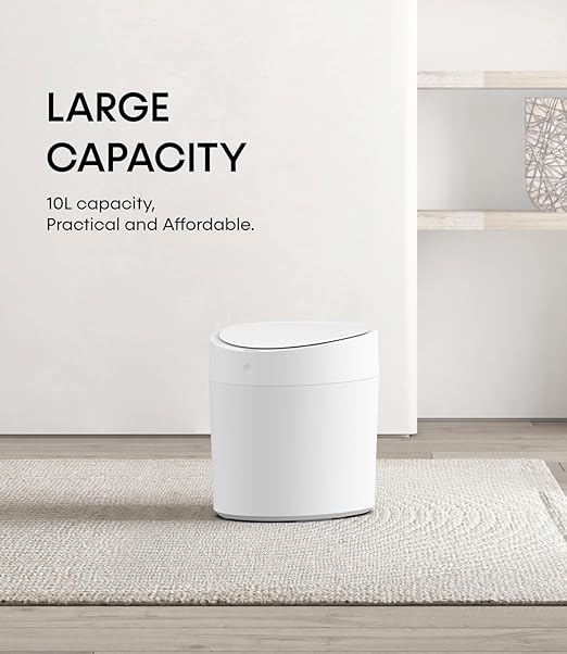 TOWNEW T AIR ONE Smart Trash Can, 2.6 Gallon Automatic Garbage Can with Self-Sealing and Self-Changing, Motion Sense Activated Rechargeable Trashcan for Living Room Bedroom Workshop Kitchen, White