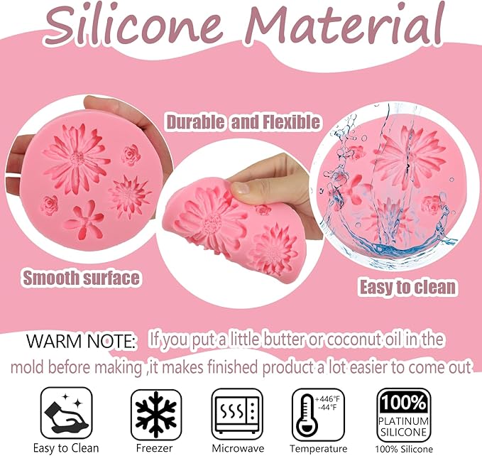 5 Pcs Daisy Flower Fondant Molds, Reusable Narcissus Flowers Chocolate Silicone Molds for Cupcake Decoration, Cookie Candy Dough Glue UV Resin Clay, Thanksgiving Mother's Day Gift