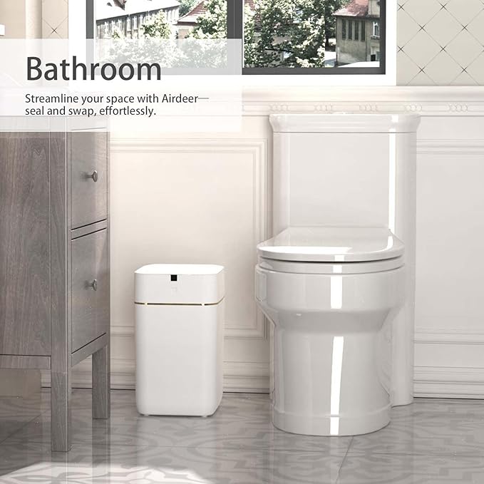 Airdeer Automatic Trash Can, 4 Gallon Self Sealing and Self-Changing Smart Trash Can, Motion Sensor, Touchless Garbage can with lid for Kitchen Bathroom Office, 6 Refill Rings(A1, Golden line)