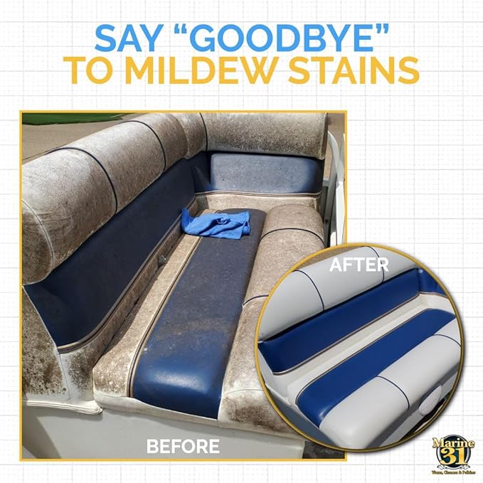 Marine 31 Mildew Stain Remover & Cleaner | Effective for Boats, Home, Patio, & Bathroom | Removes Mildew & Mold Stains | Powerful Cleaning Formula | 16oz