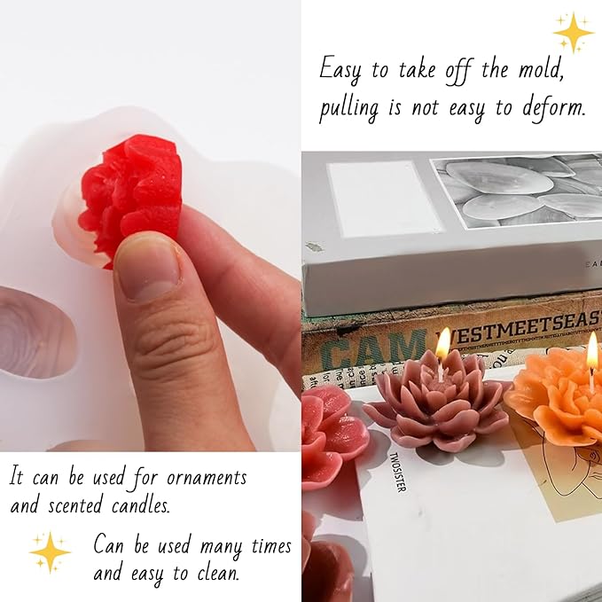EuTengHao 3D Flower Silicone Molds for Candle Soap, 14 Styles Plant Flower Resin Casting Molds, Wax Scented Candle Soap Silicone Molds for Home Decoration DIY Making (2Pcs, 14Styles)
