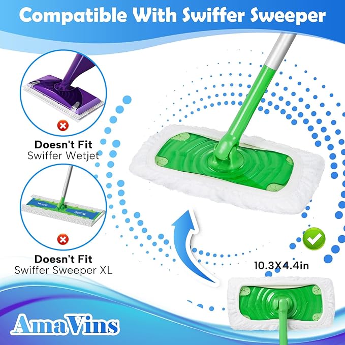 5 Pack Reusable 100% Cotton Mop Pads Compatible with Swiffer Sweeper Mop, Wet and Dry Flat mop Cover, Washable Mop Pads for Surface/Hardwood Floor Cleaning (Mop is Not Included)