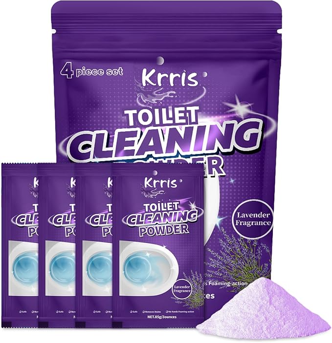 Toilet Bowl Cleaner Powder - Self-Activating Toilet Cleaner for Stubborn Stains & Limescale, Deep Cleaning Foam with Lavender Fragrance, Safe Toilet Cleaning Supplies (4 Packs × 3 oz)