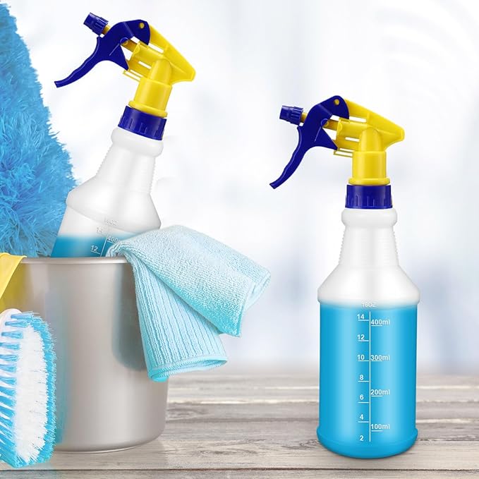 10 Pack Spray Bottles 16 oz Empty Water Spray Bottles for Cleaning Heavy Duty Refillable Squirt ‌container with Measurements Adjustable Nozzle for Household (Blue and Yellow,Stylish Style)