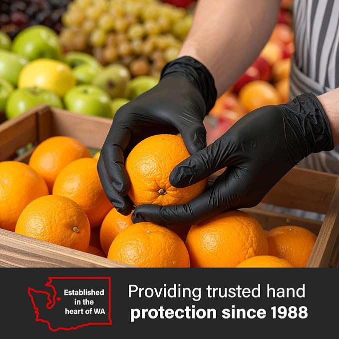 GLOVEWORKS Black Nitrile Gloves Disposable Latex Free, 5 Mil Industrial, For Mechanic, Cleaning, Cooking, Kitchen, Food Grade