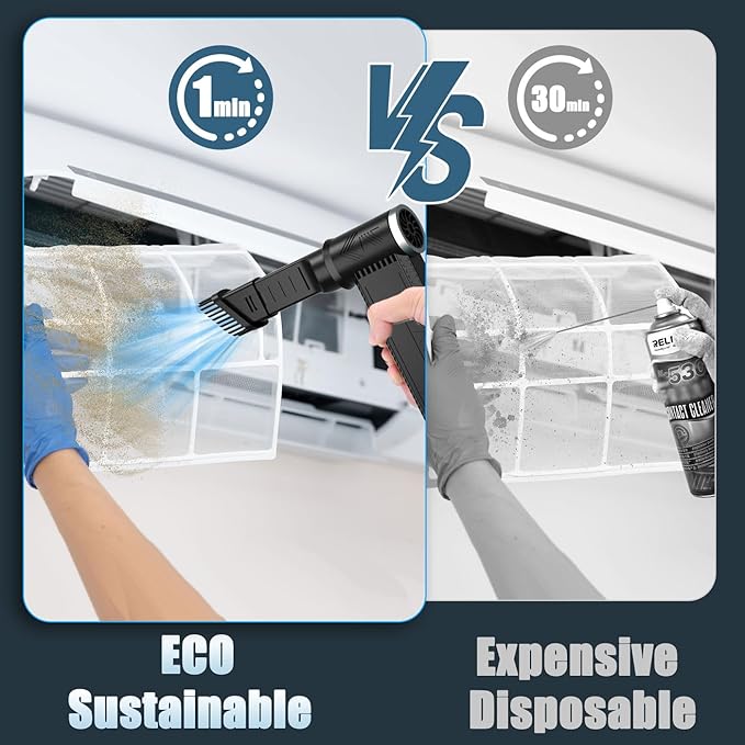 Cordless Electric Air Duster: 120,000 RPM High-Speed 4-Speed Adjustable Blower, Rechargeable Battery-Powered Dust Cleaner for PC Keyboards, Electronics, Cars & Outdoor Use (deep Black)