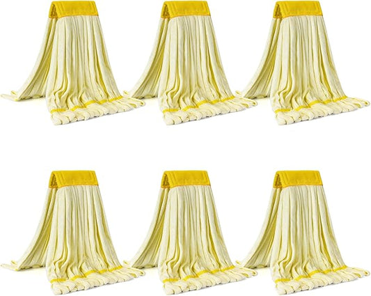 Matthew Cleaning Microfiber Tube Mop(Large,Yellow,6Pack) Heavy Duty Mop Head Replacement,Excellent Absorbency,Premium launderability,Reusable,Loop end for Home,Commercial and Industrial Use