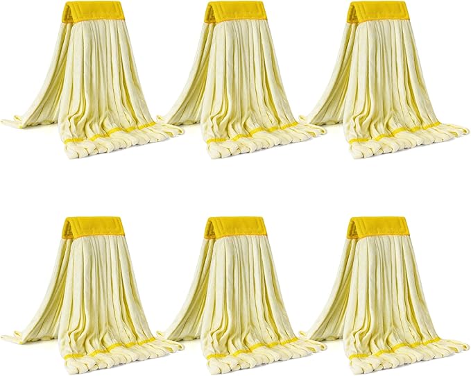 Matthew Cleaning Microfiber Tube Mop(Meduim,Yellow,6Pack) Heavy Duty Mop Head Replacement,Excellent Absorbency,Premium launderability,Reusable,Loop end for Home,Commercial and Industrial Use