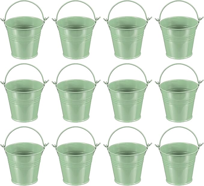 PATIKIL 2.7"x2.3" Small Metal Buckets with Handle, 12 Pcs Mini Galvanized Bucket Colorful Easter Buckets for Crafts Party Favors Decoration, Light Green