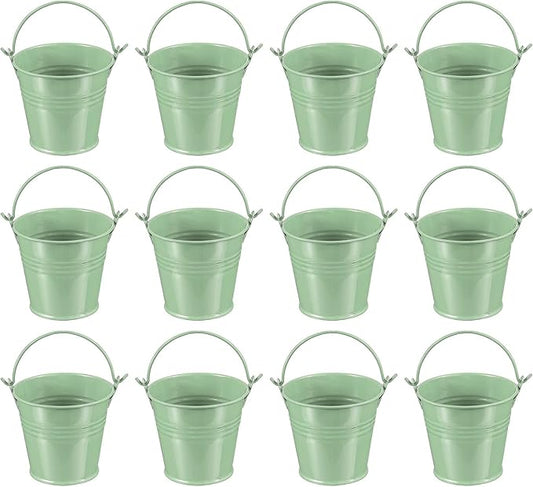 PATIKIL 2.7"x2.3" Small Metal Buckets with Handle, 12 Pcs Mini Galvanized Bucket Colorful Easter Buckets for Crafts Party Favors Decoration, Light Green