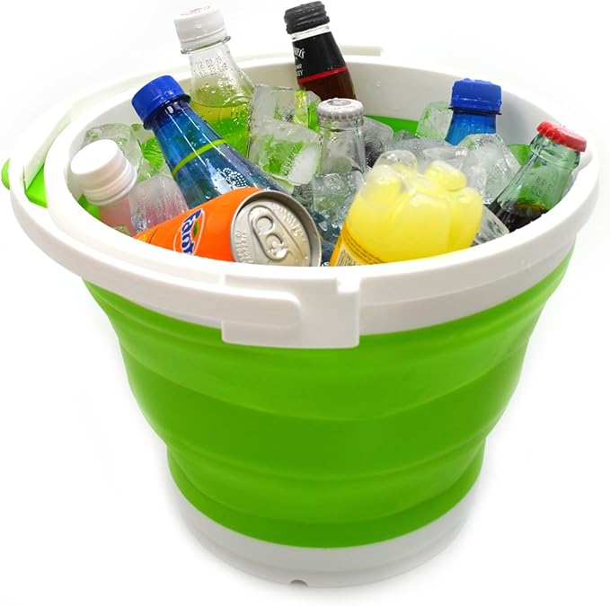 SAMMART Set of 2-10L (2.64Gallon) Collapsible Fishing Bucket Locking Lid, 31cm Dia. (2, Green)