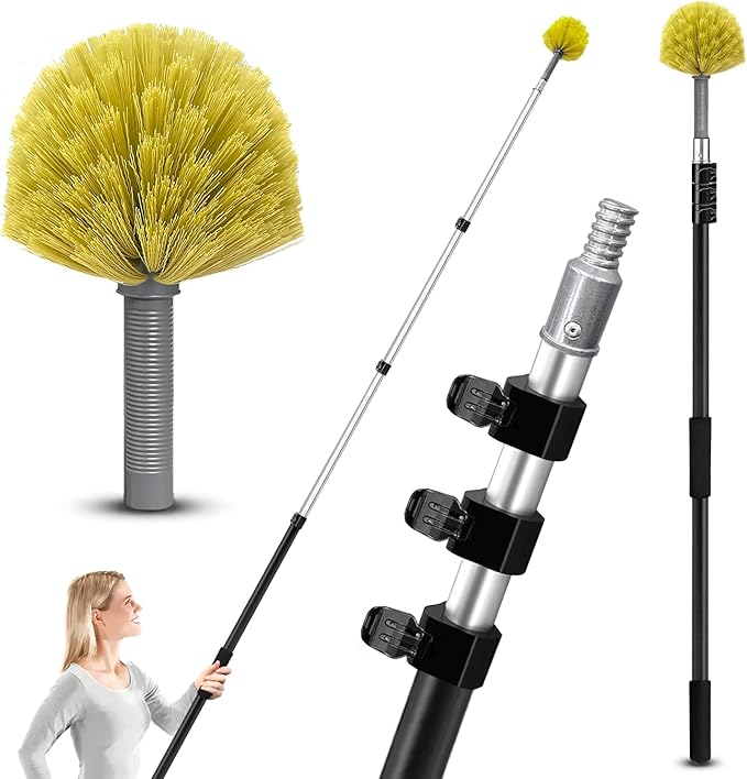 20 Foot Cobweb Duster with Extension Pole, 4-12ft Dusters for Cleaning with Bristles, High Reach Feather Duster for Outdoor Indoor, 4-Stage Spider Web Remover with Telescopic Pole for Ceiling Wall