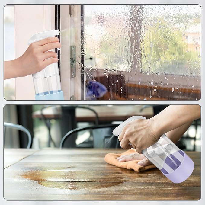 Glass Spray Bottles with Silicone Sleeve Protection, Empty 16 oz Refillable Containers, Reusable Spray Bottles with Adjustable Nozzle for Hair, Cleaning Solutions, 3 Pack Pink&Blue&Purple