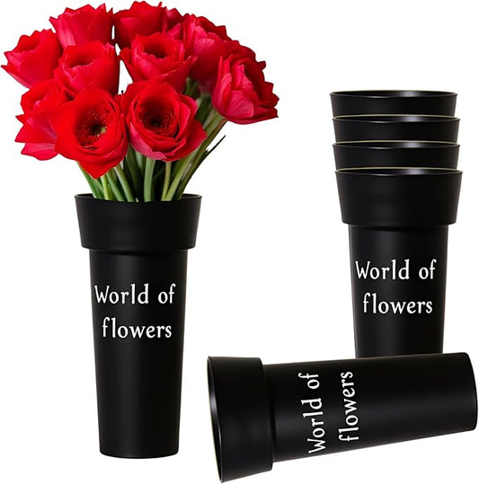 VITAGIR. Set of 6 Buckets for Cut Flowers in Plastic Black Matte Color 14 Inch, Flower Buckets for Flower Bar Ideal for Displaying Flowers in Florist Shop or as Home. (Black)