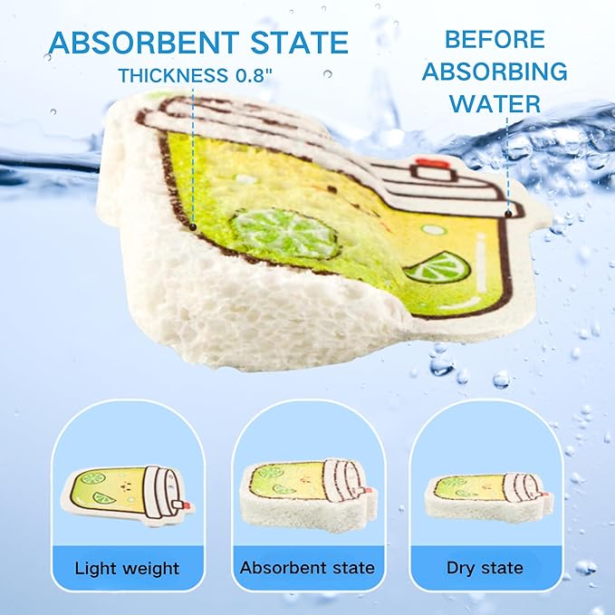 8-Pack Non-Scratch Sponges with Hanging Rope (2 Fun Designs) - Safe for Non-Stick Pans, Glassware & Countertops | Durable, Reusable & Space-Saving Kitchen Sponges