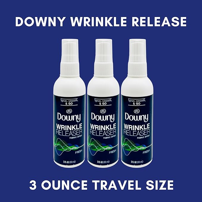 Downy Wrinkle Releaser Spray Travel Size 3 oz (Pack of 3), 8 Shout Wipes Individually Wrapped with Laundry Bag Gift Bundle, Ultimate Downy Wrinkle Release Spray & Shout Stain Remover Kit